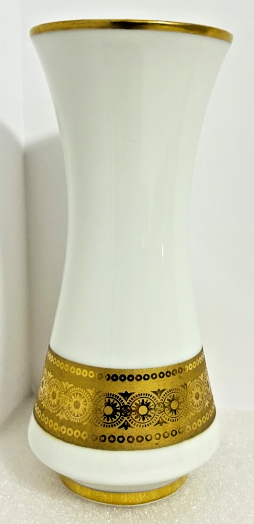 Vohenstrauss Bavaria Gold Gilt Milk Glass Vases Set 8” & 6”
