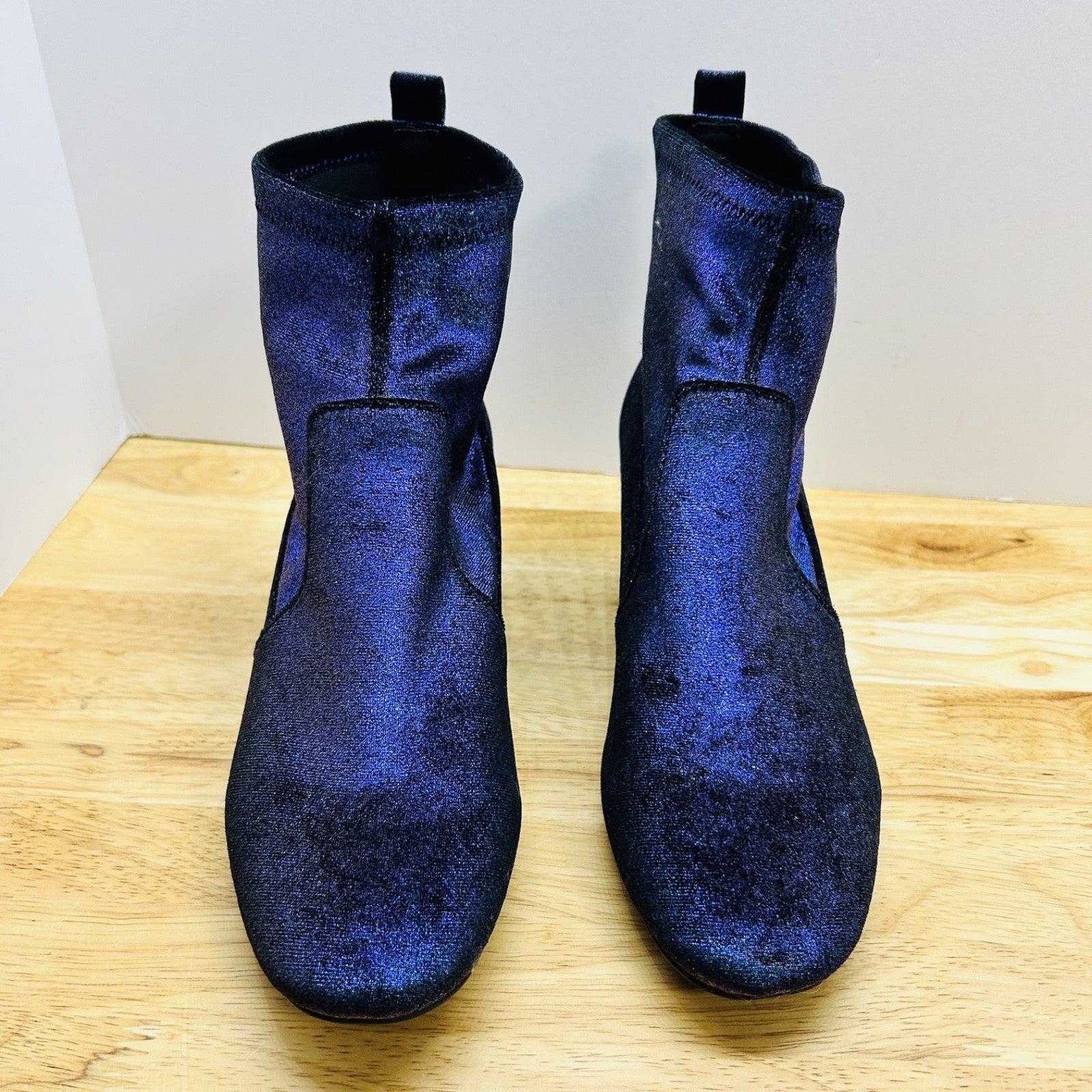Katy Perry The Danna Ankle Boots Blue Velvet Metallic Heel Womens 7