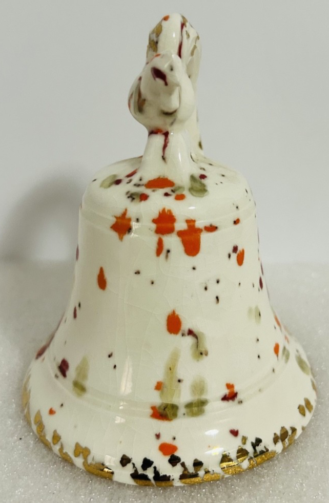 Vintage Splatter Art Pottery Butterfly Dish & Bird Bell Set 3pc
