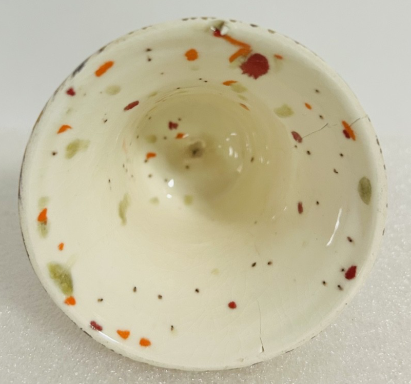 Vintage Splatter Art Pottery Butterfly Dish & Bird Bell Set 3pc