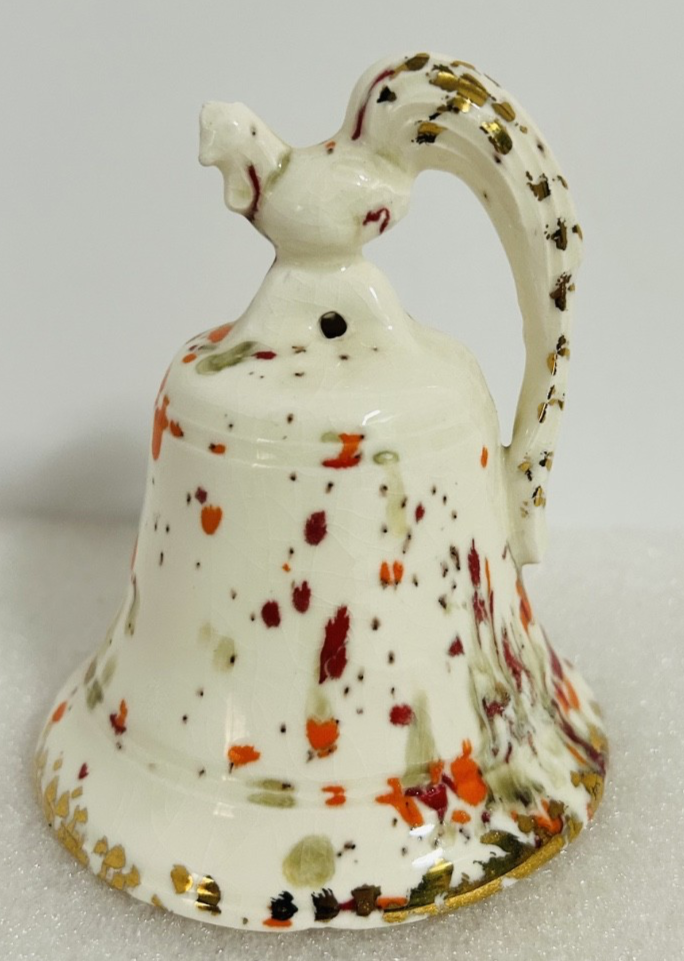 Vintage Splatter Art Pottery Butterfly Dish & Bird Bell Set 3pc