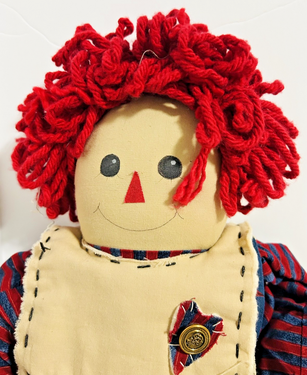 Vintage Handmade Raggedy Ann Style Cloth Doll Red Yarn Hair 20"