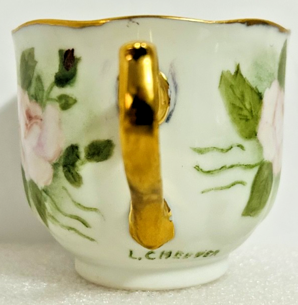 L Chevalier Limoges Demitasse Cup & Snack Plate Roses Gold 8”