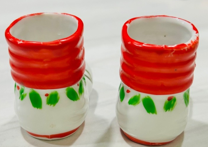 2 Christmas Miniature Santa Boot Ceramic/Porcelain Holiday Decor