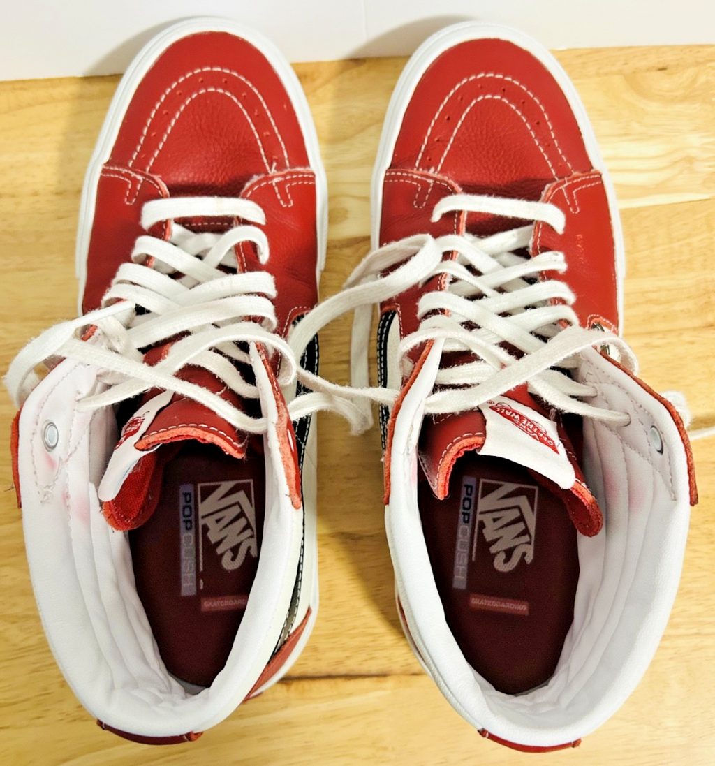 Vans Sk8-Hi Red White Leather Skate Shoes Men’s 11 PopCush