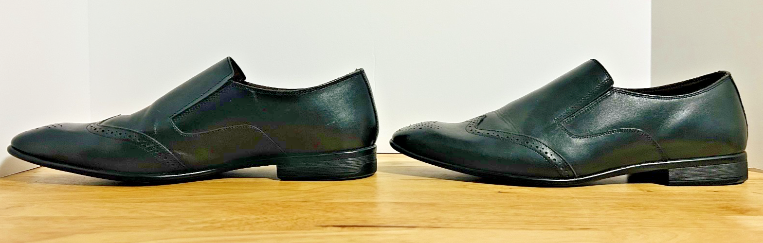 John Louis Men's Black Leather Wingtip Slip-On Dress Shoes Size 10 US