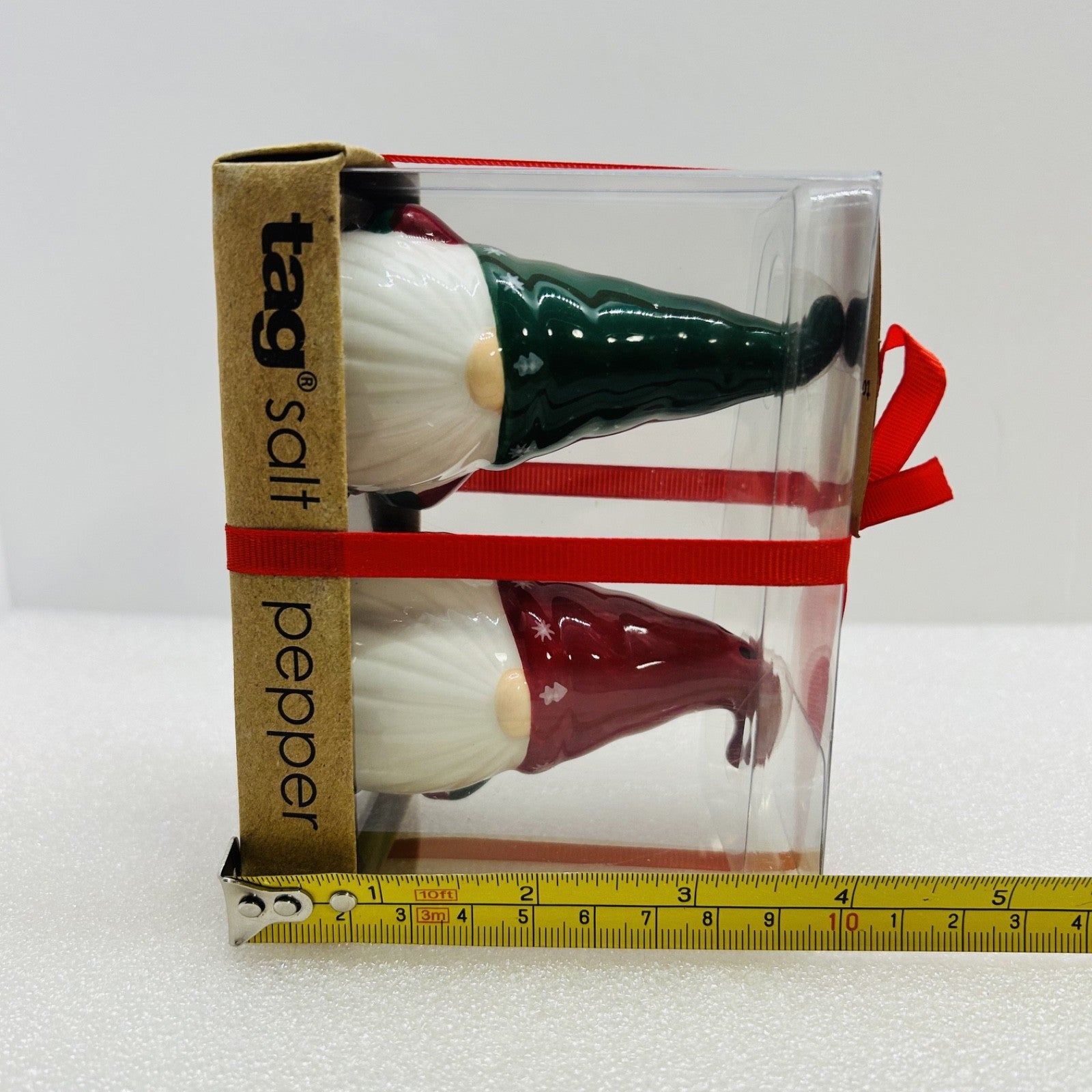 Tag Christmas Gnome Salt Pepper Shakers Set Ceramic Holiday NIB