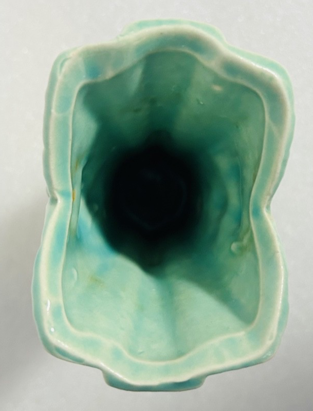 Vintage McCoy Green Art Pottery Vase Fruit Leaf Relief Handles USA