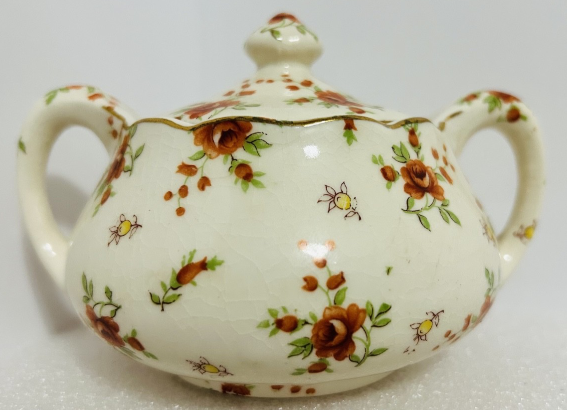 Vintage MM Japan Floral Creamer Sugar Bowl Set Gold Trim