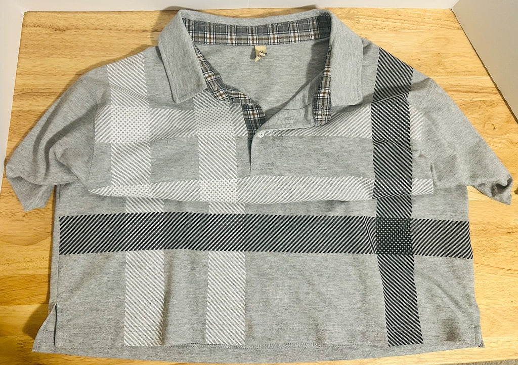 Pinkmarco Mens Gray Plaid Polo Shirt Short Sleeve Casual Size L