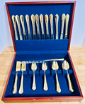 Hampton Silversmiths Gold Flatware Lot 46 Pcs Stainless Service Mixed w Case