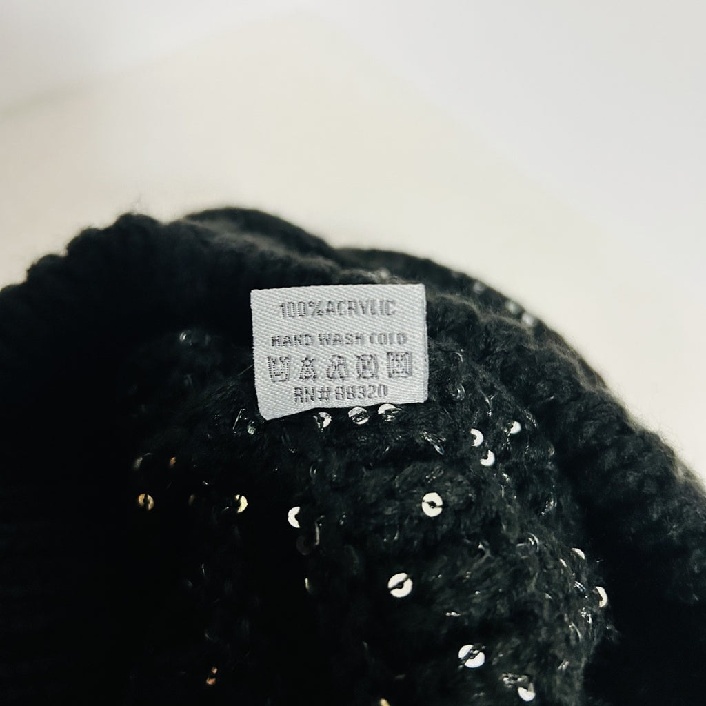 C.C Beanie Tail Black Silver Sequin Knit Hat Ponytail New