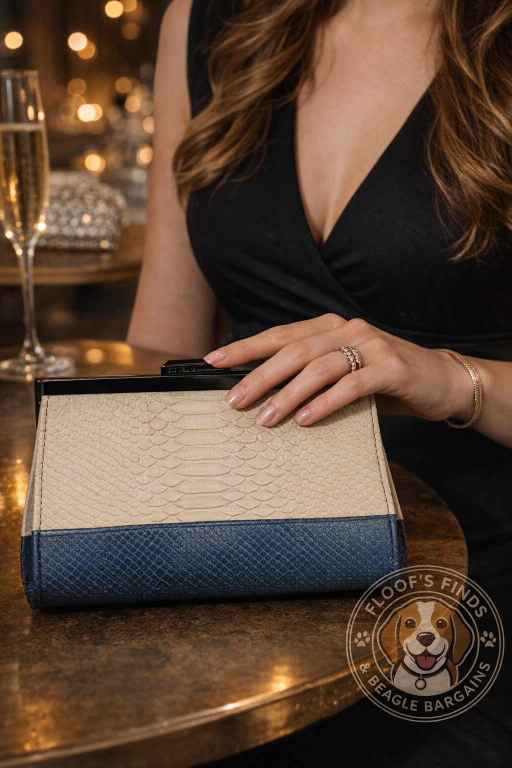 Rachel Roy Snakeskin Clutch Cream Blue Frame Evening Bag