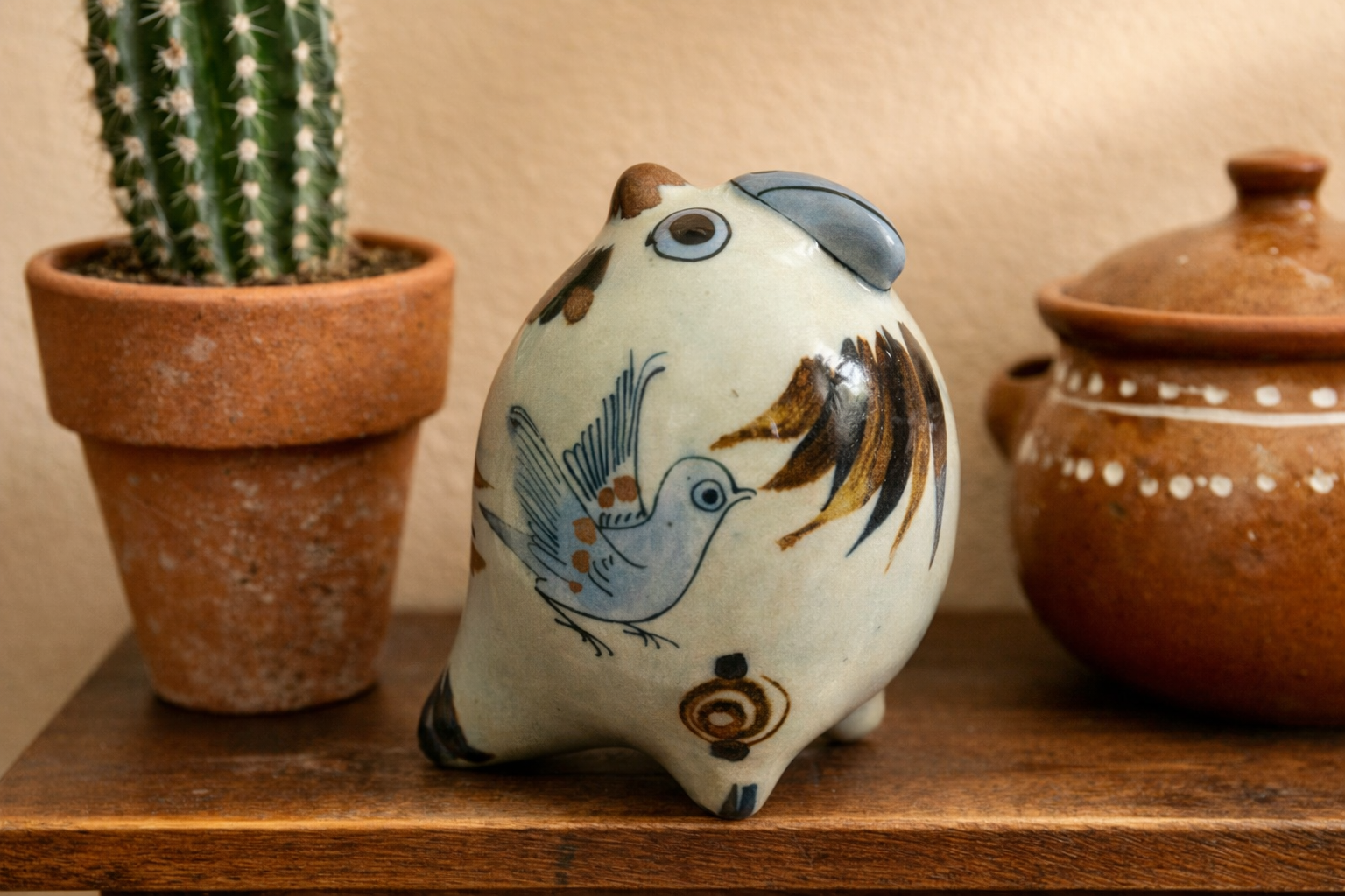 Vintage Tonala Mexico Pottery Bird Figurine Hand Painted Folk Art 5in