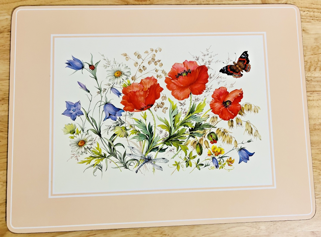 Pimpernel Fieldflowers Placemats Set of 4 Cork Back Satin Finish England