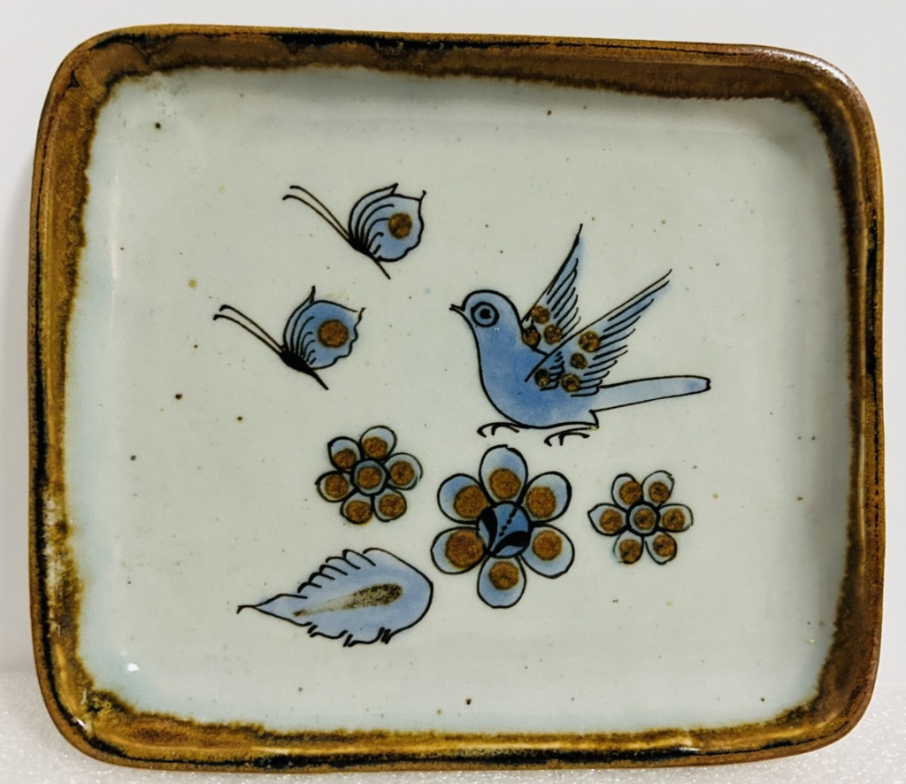 El Palomar Mexico Bird Teapot w Lid Tray Dish Set Blue Pottery VTG