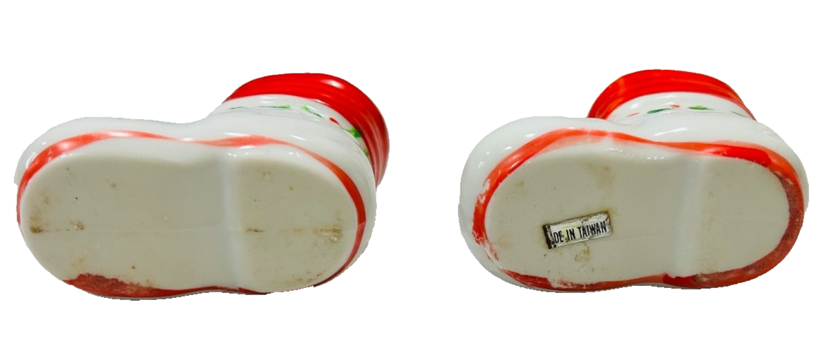 2 Christmas Miniature Santa Boot Ceramic/Porcelain Holiday Decor