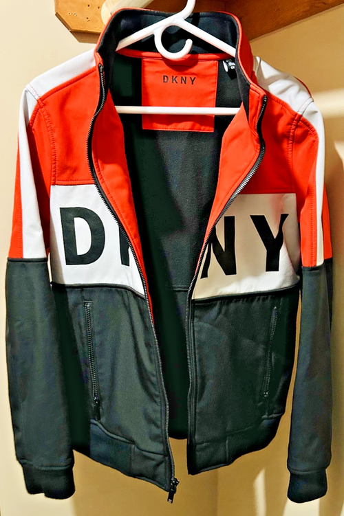 DKNY Boys Track Jacket Orange Black White Full Zip Logo Size Small