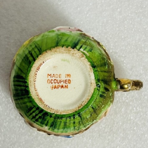 Occupied Japan Hand Painted Demitasse Cup w 3 Saucers Cherubs Vintage