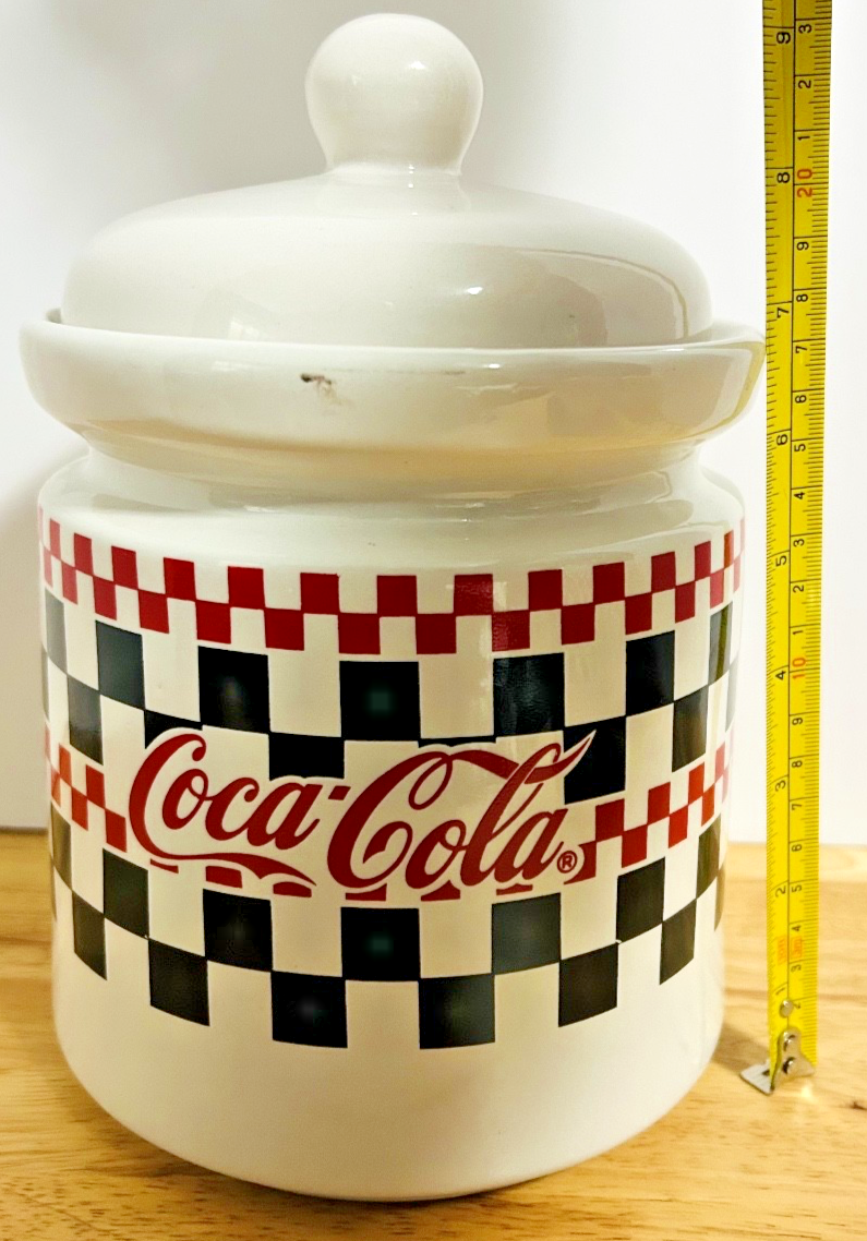 Vintage Coca-Cola Checkerboard Stoneware Canister Set of 4 w/ Lids & Box