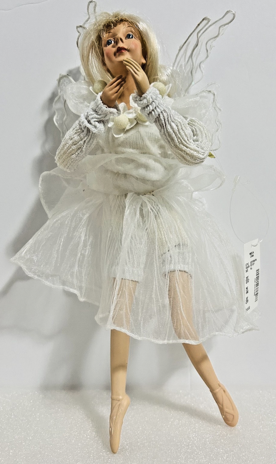 White Fairy Angel Doll Figurine with Wings Porcelain Face Decor Vintage Look