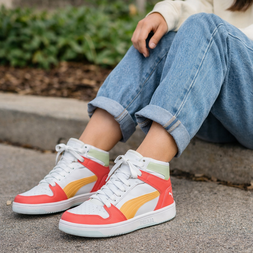 Puma Rebound LayUp Mid White Coral Womens 6.5C Sneakers 370486 35