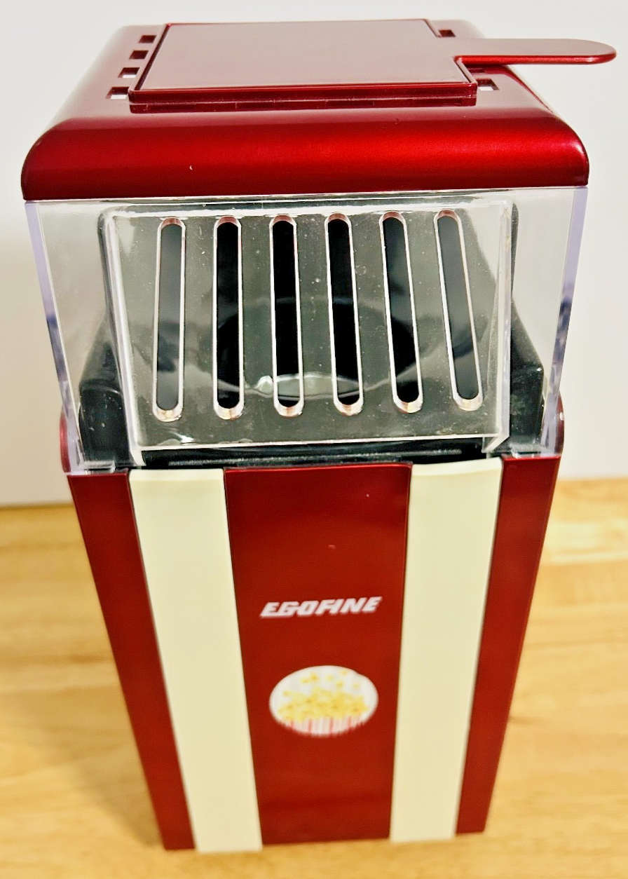 EGOHNE Red & White Air Popcorn Maker Retro Style Hot Corn Popper Tested