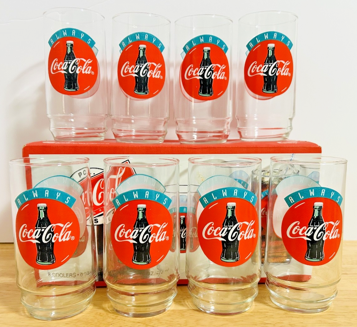 Vintage Coca-Cola Always Coke 8-Pc Glass Tumbler Set 16oz w/ Box – Indiana Glass