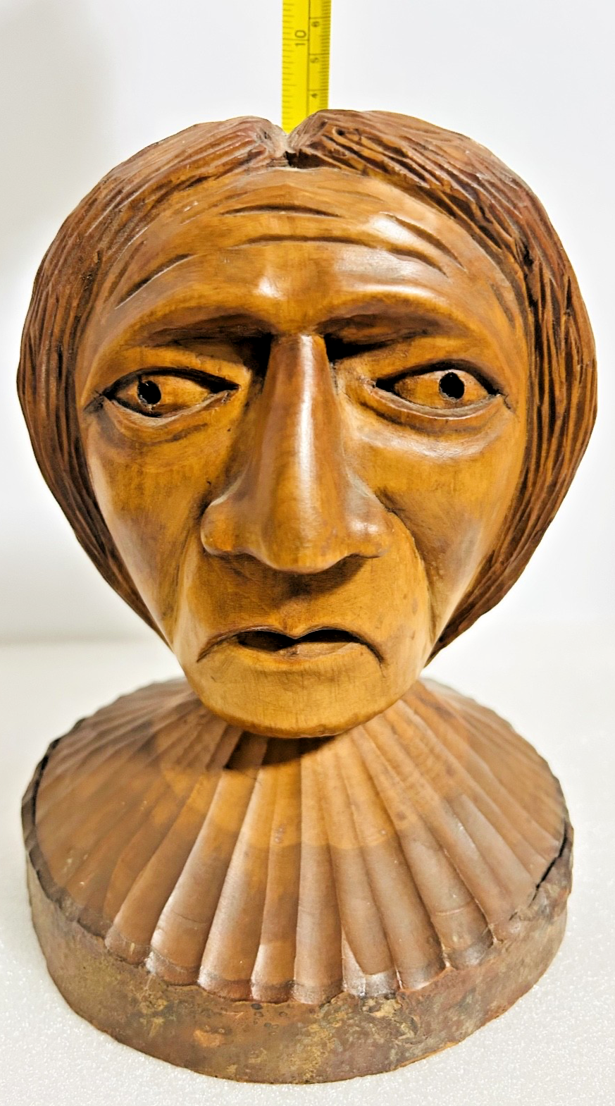 Vintage Hand Carved Wooden Bust Folk Art Head Sculpture Signed G. Knuth