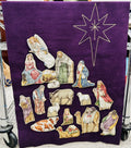 Vintage Felt Nativity Wall Hanging 32in Purple Manger Scene
