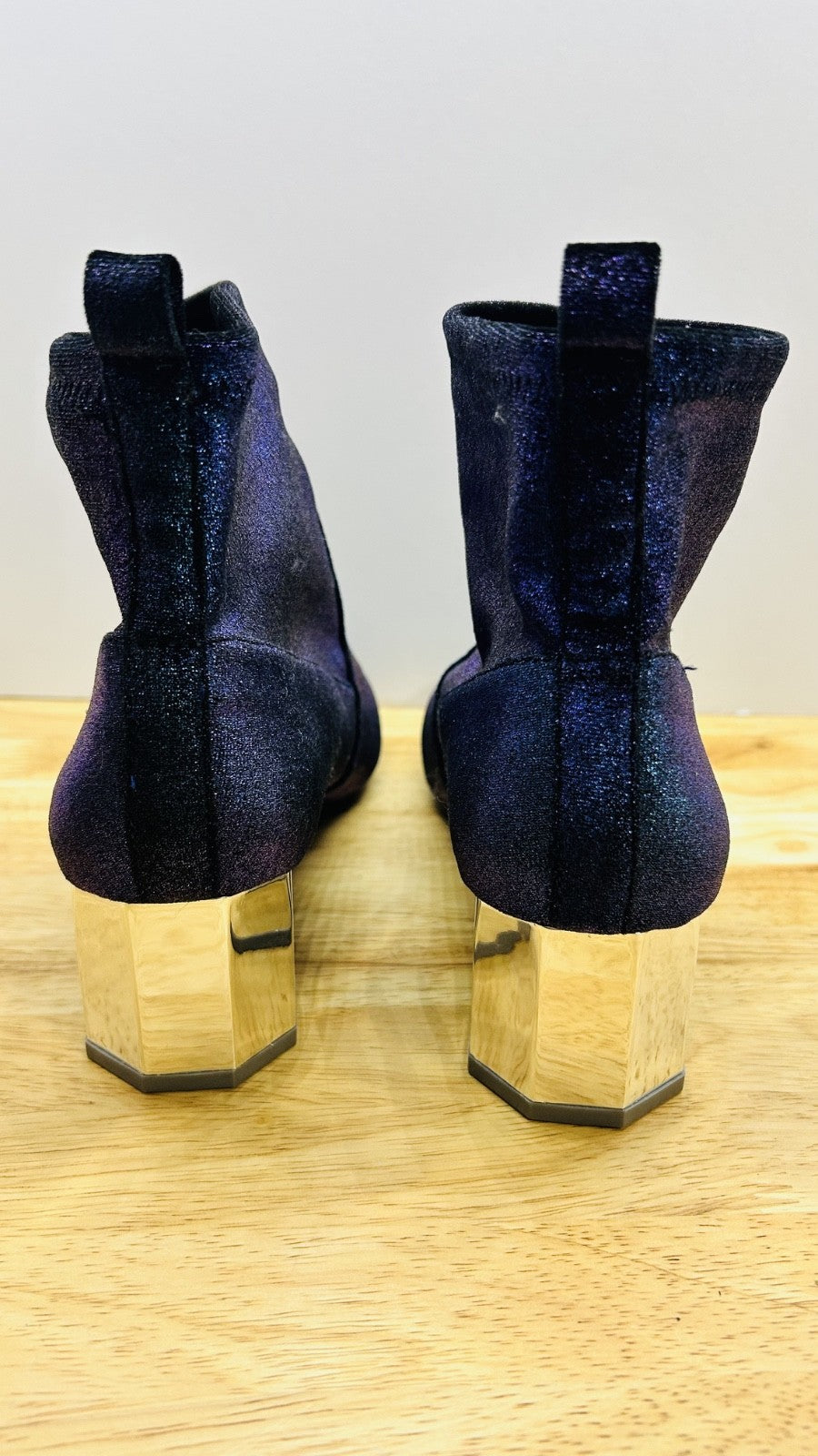 Katy Perry The Danna Ankle Boots Blue Velvet Metallic Heel Womens 7