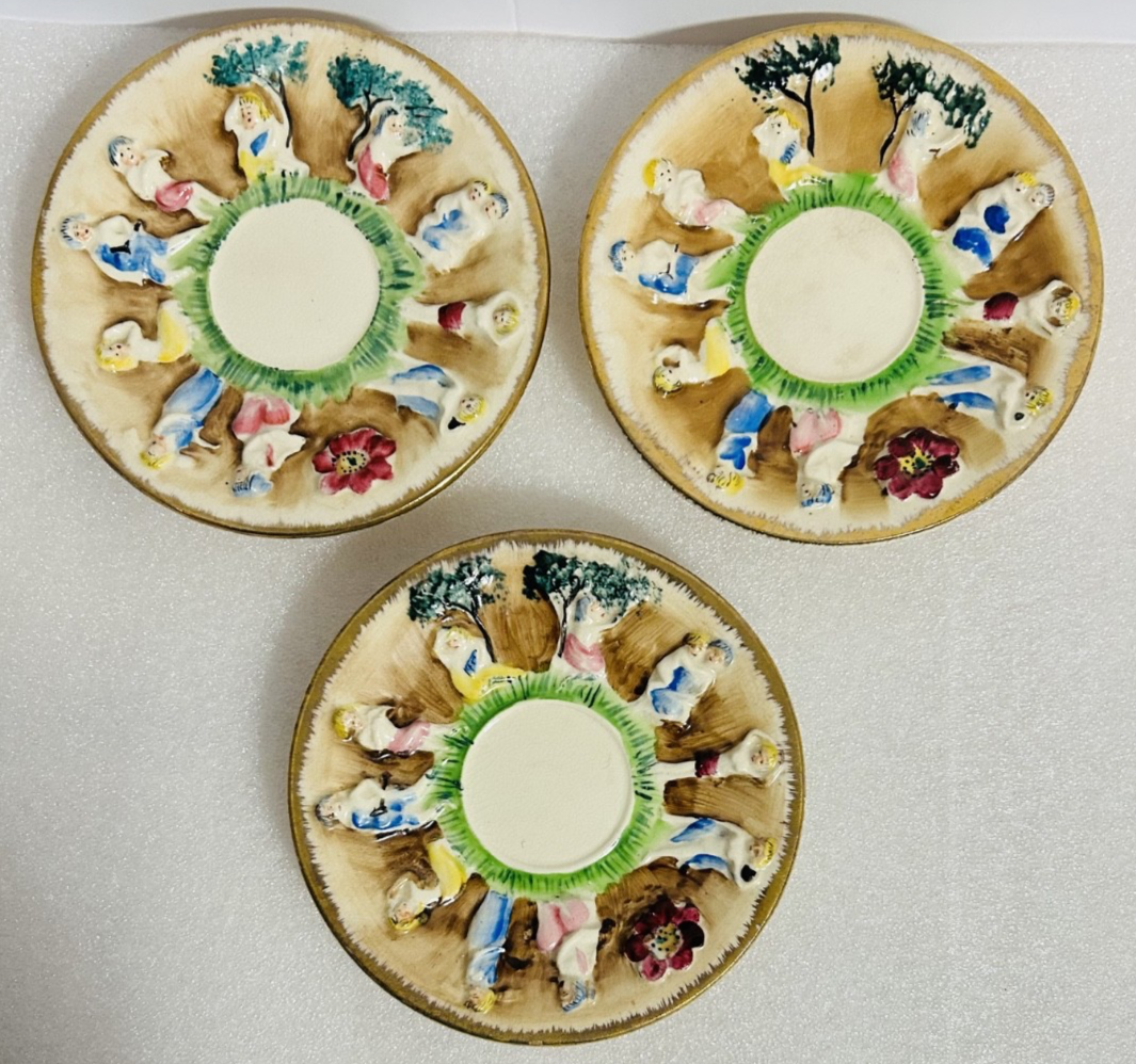 Occupied Japan Hand Painted Demitasse Cup w 3 Saucers Cherubs Vintage