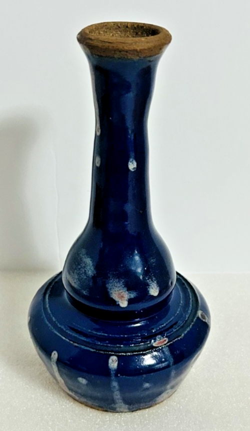 Vintage Studio Pottery Blue Drip Glaze Bud Vase Signed 8.5"
