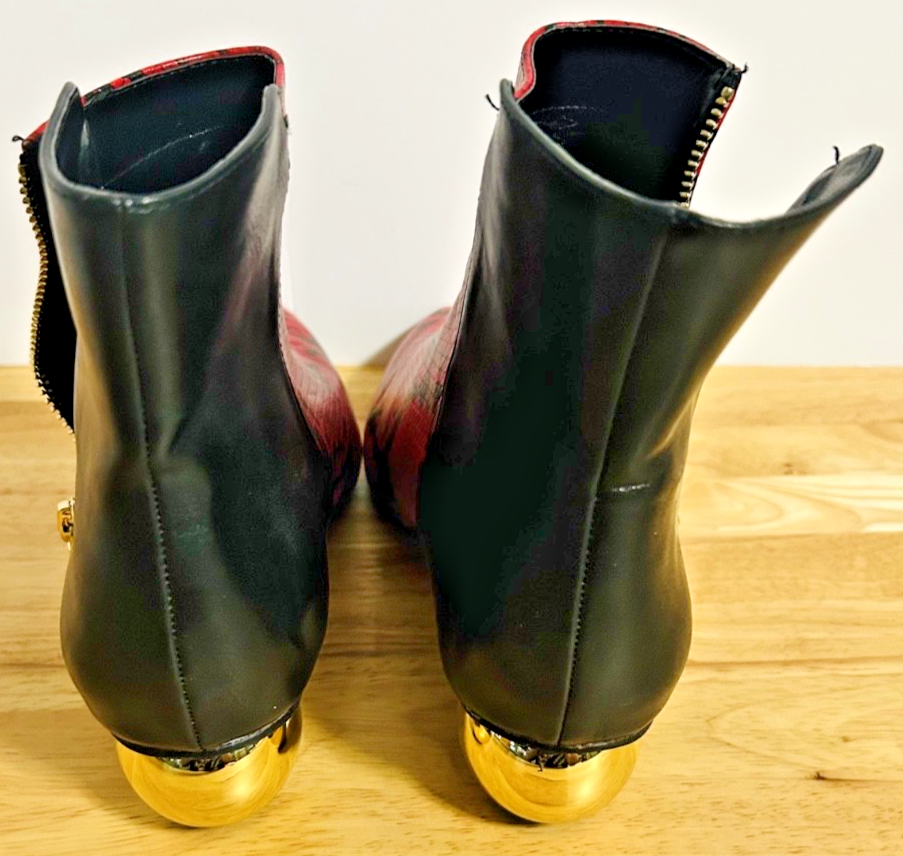 Ninety Union Priceless Red Snakeskin Ankle Boots Sz 9 Gold Heel