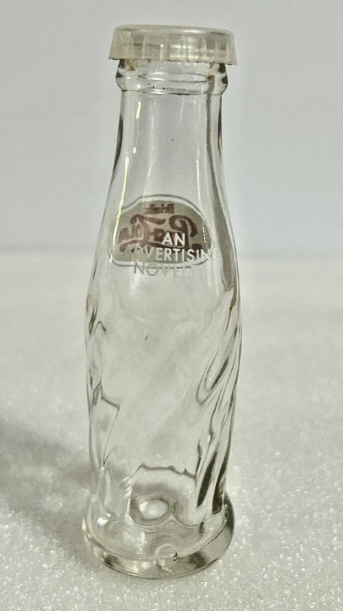 Vintage Pepsi Cola Mini Glass Shaker Advertising Novelty Bottle w/ Lid