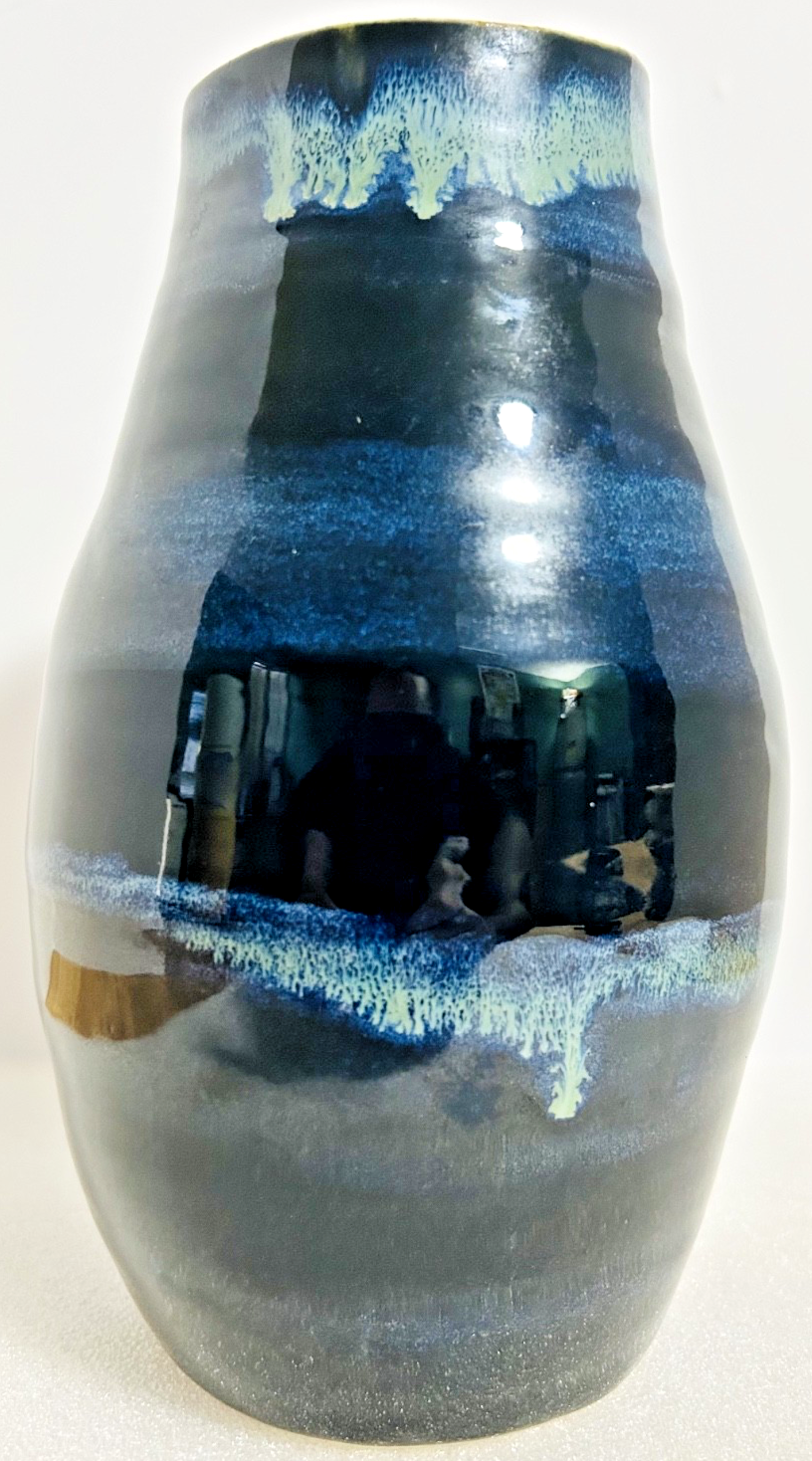 Blue Green Drip Glaze Art Pottery Vase 10" Studio Ceramic Modern