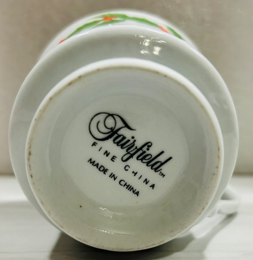 Fairfield Fine China Cup Decorated In Christmas Holly Pattern w/Gold Trim