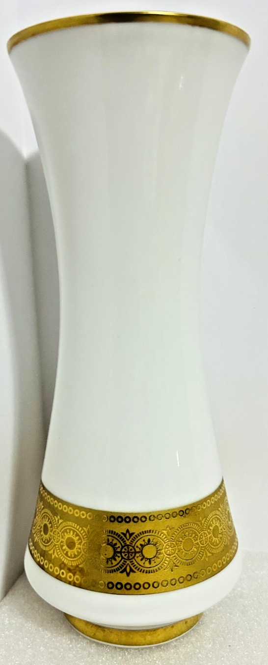 Vohenstrauss Bavaria Gold Gilt Milk Glass Vases Set 8” & 6”