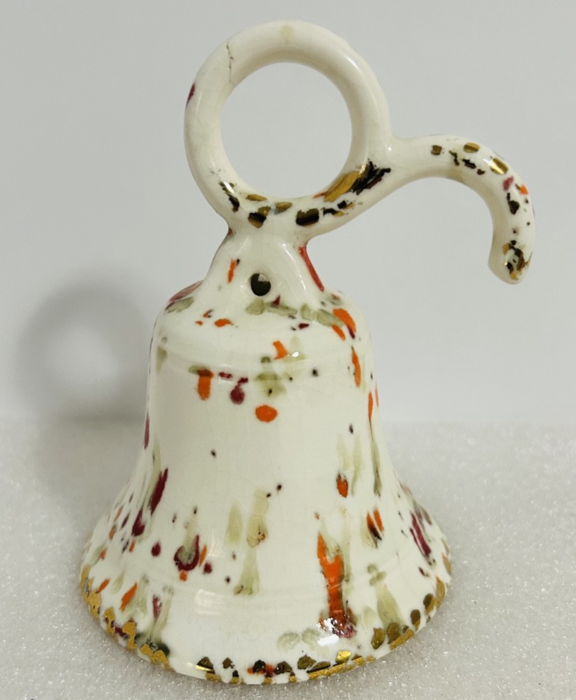 Vintage Splatter Art Pottery Butterfly Dish & Bird Bell Set 3pc