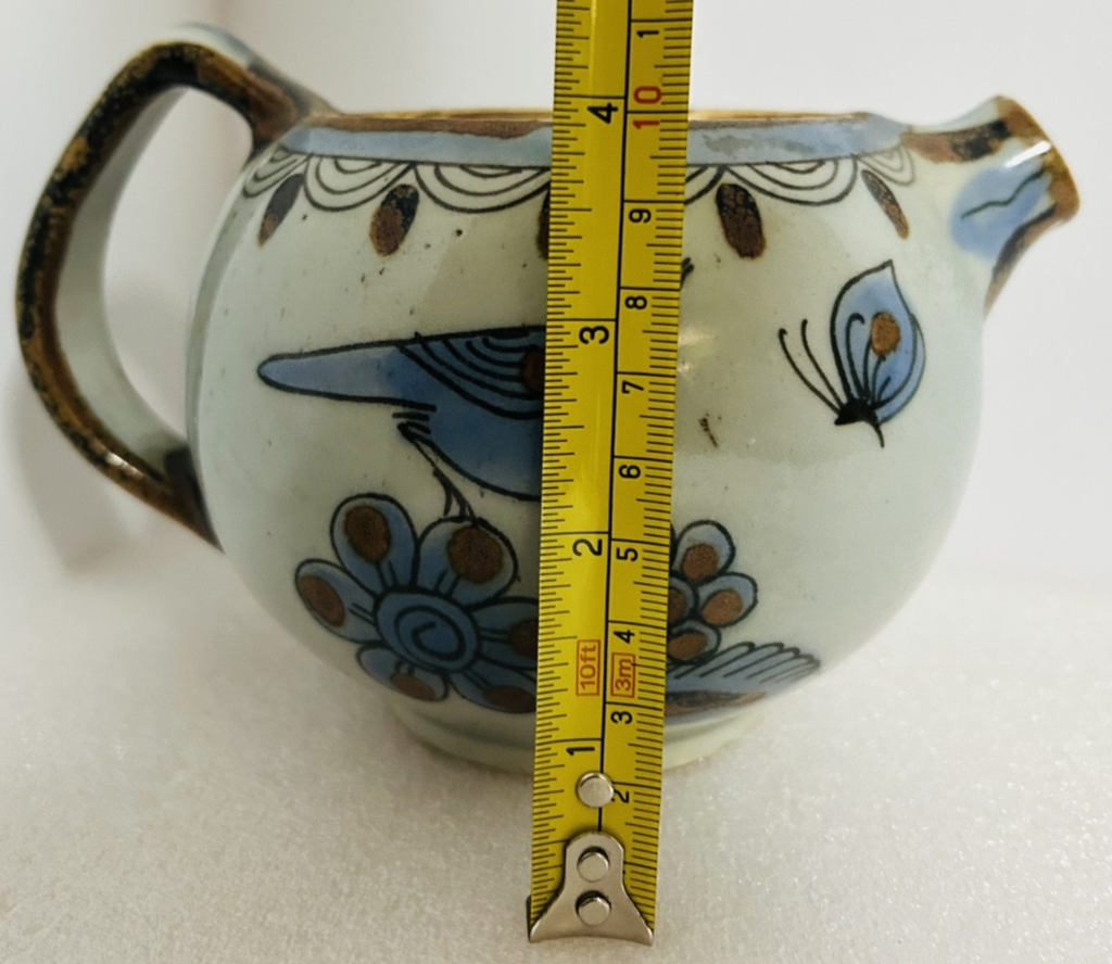 El Palomar Mexico Bird Teapot w Lid Tray Dish Set Blue Pottery VTG
