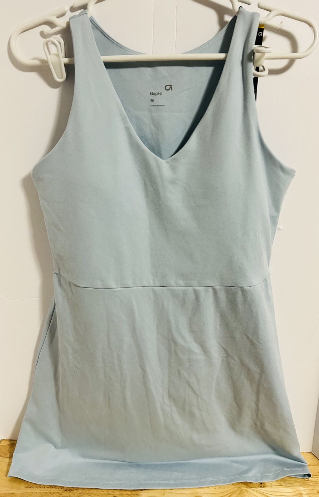 GapFit Active Tank Dress Medium Light Blue Shelf Bra NWT