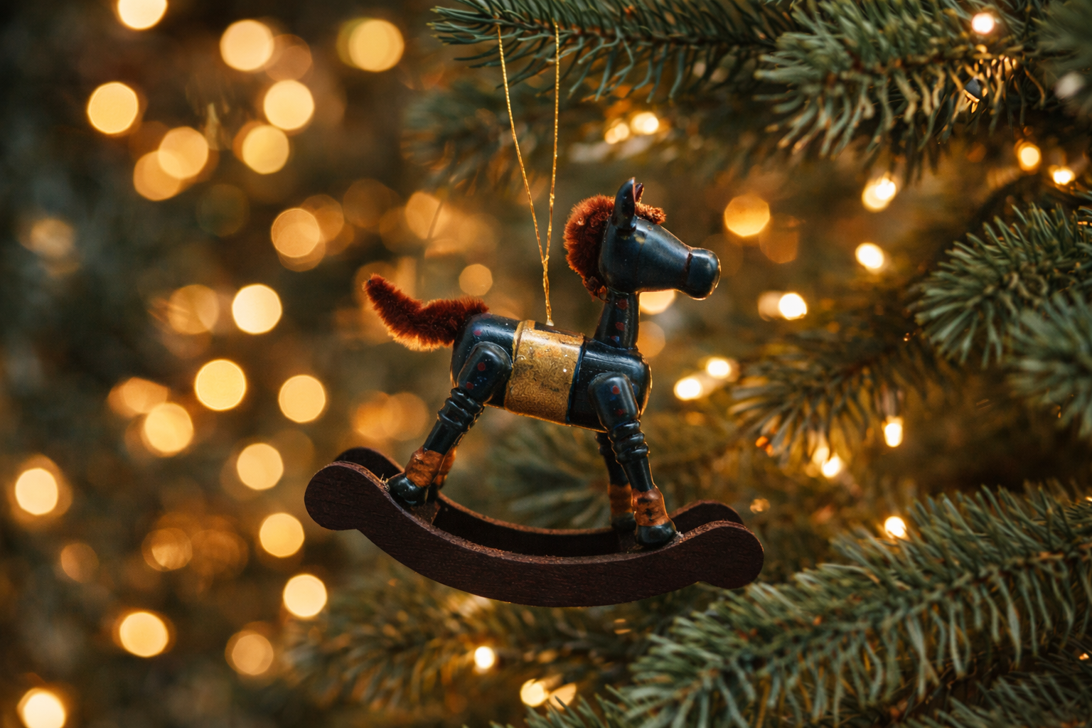 Vintage Wooden Rocking Horse Christmas Ornament Taiwan ATC Item 413
