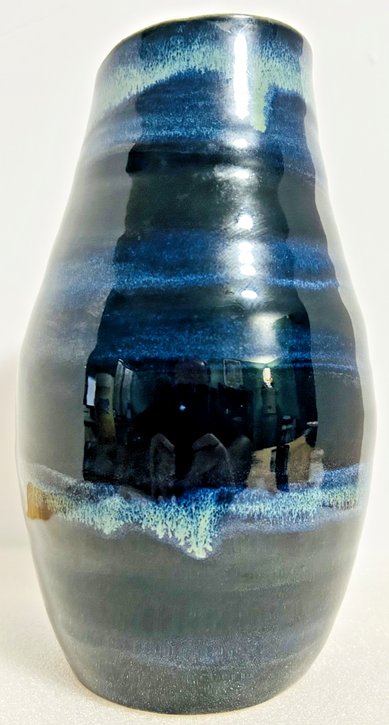 Blue Green Drip Glaze Art Pottery Vase 10" Studio Ceramic Modern