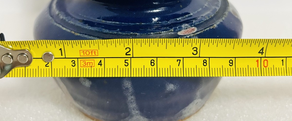 Vintage Studio Pottery Blue Drip Glaze Bud Vase Signed 8.5"