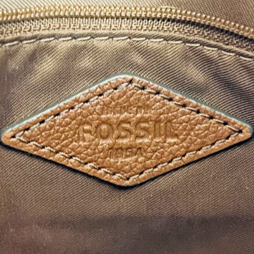 Fossil Leather Crossbody Bag Brown & Cream Key Charm Zip Top