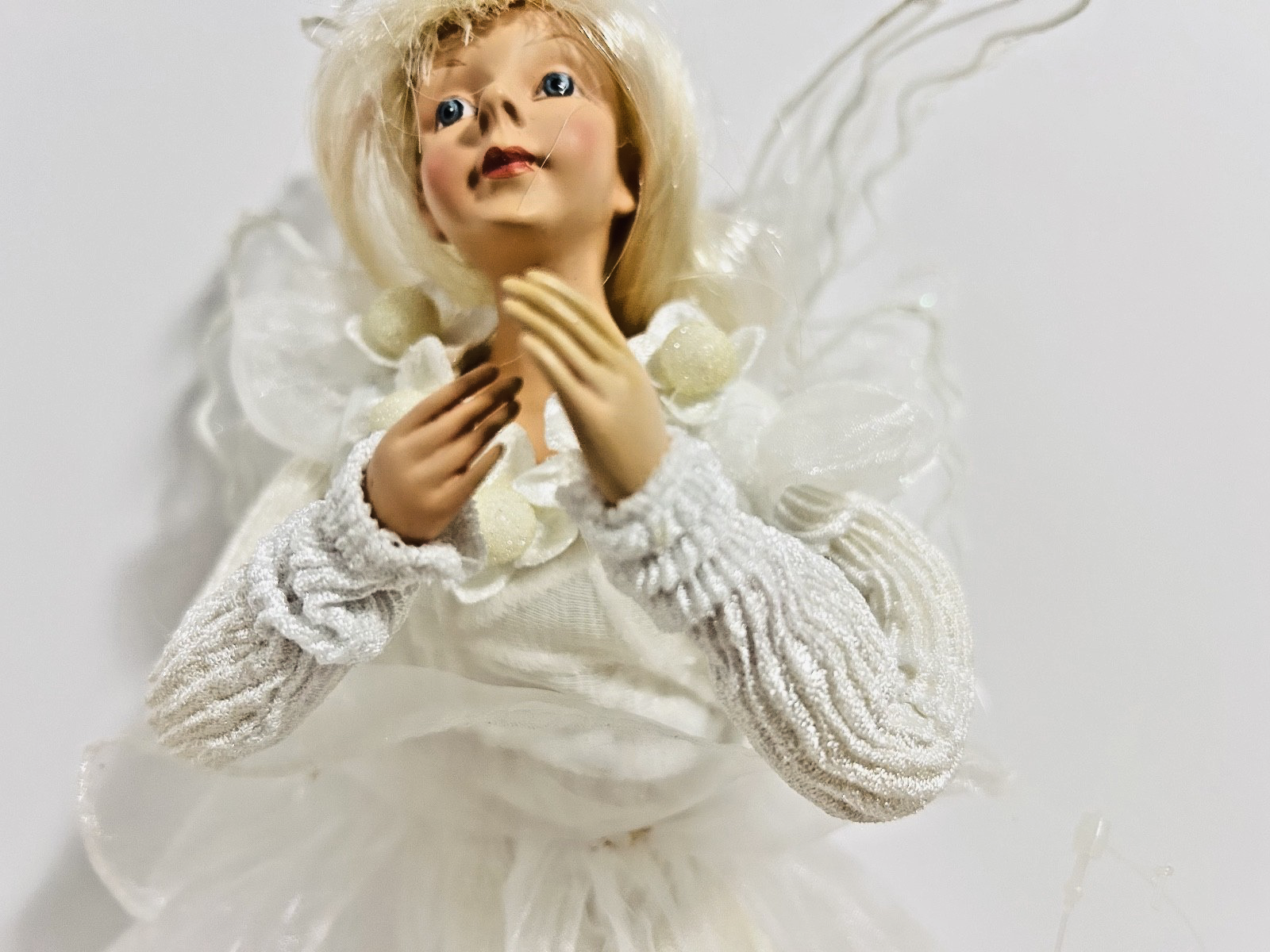 White Fairy Angel Doll Figurine with Wings Porcelain Face Decor Vintage Look