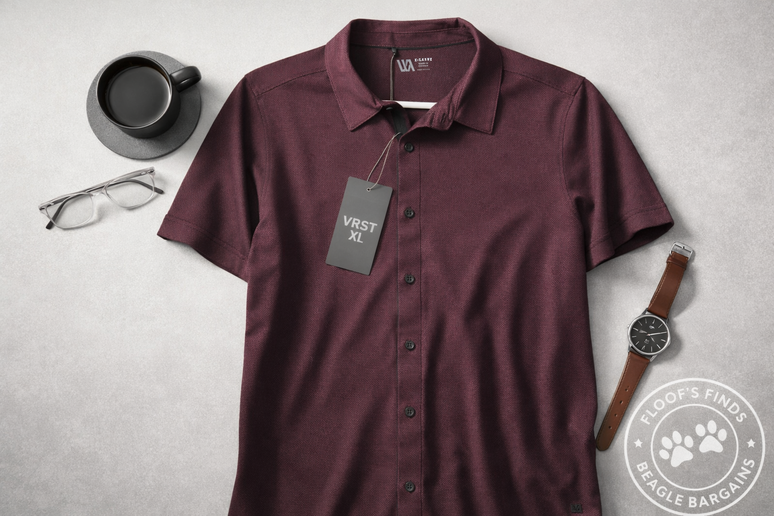 VRST Mens XL Button Down Shirt Stretch Moisture Wicking Burgundy NWT
