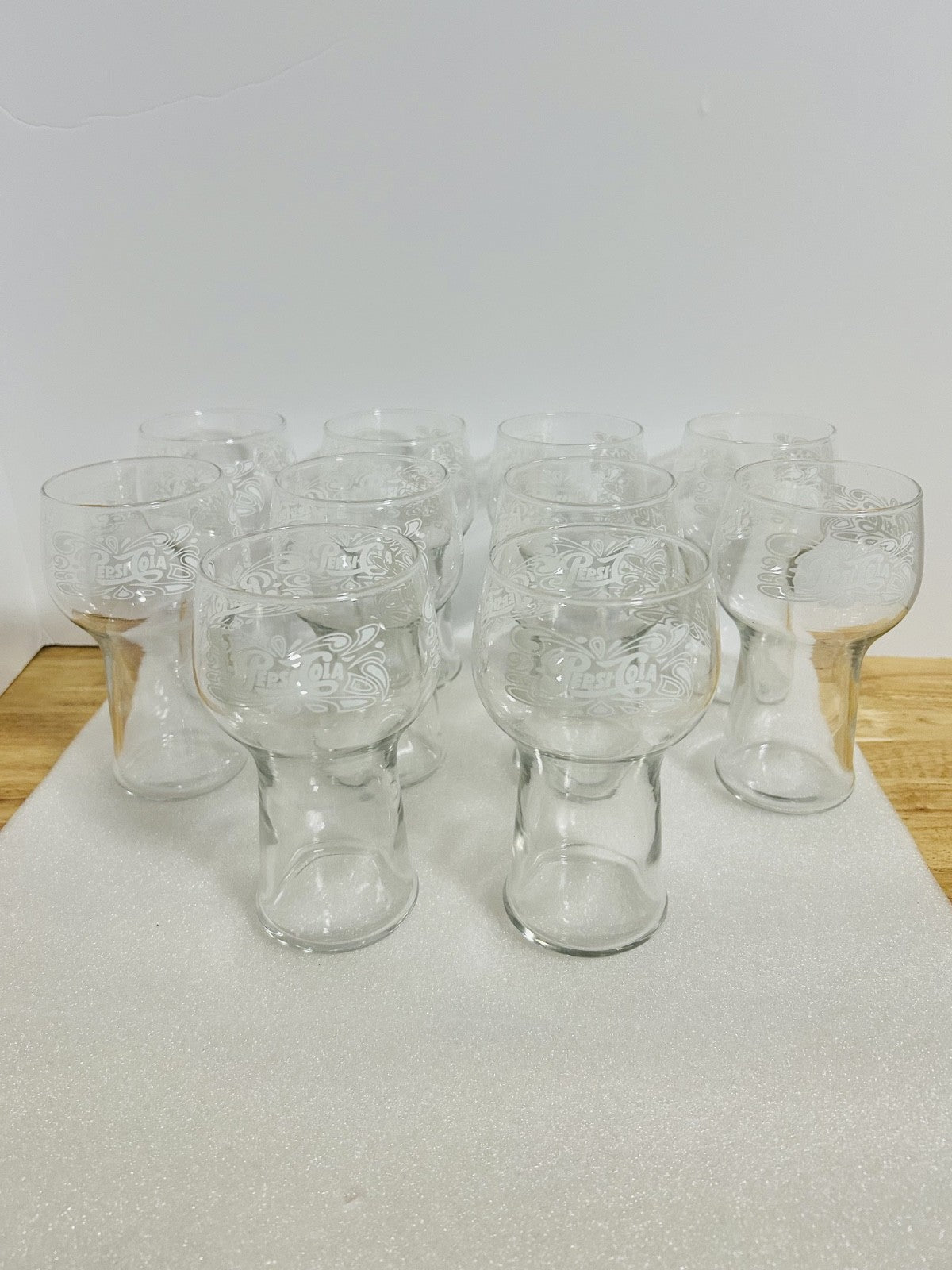 Set of 10 Pepsi-Cola Logo Glasses Vintage Promo Goblet Style Soda Cups