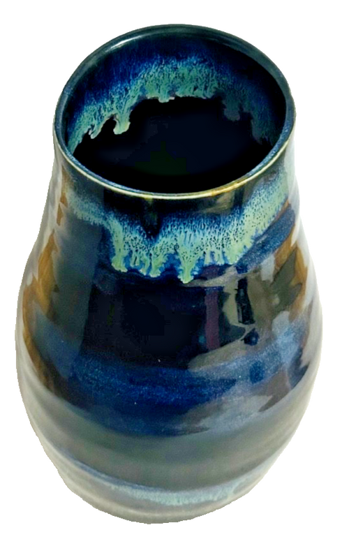 Blue Green Drip Glaze Art Pottery Vase 10" Studio Ceramic Modern