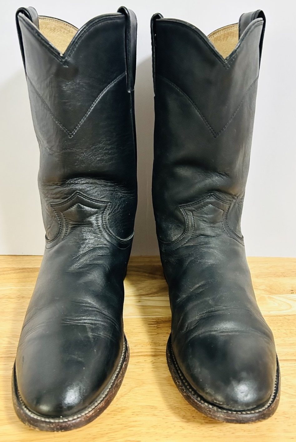 Justin 3703 Black Leather Roper Boots Womens 8.5B USA Western